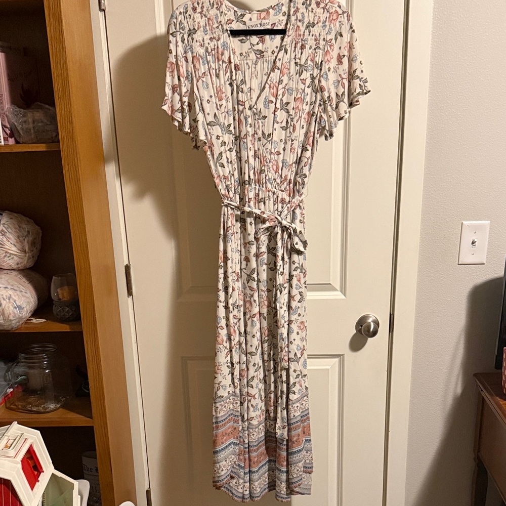 Knox Rose Boho Maxi Dress with Pink and Blue Hues wrap dress
